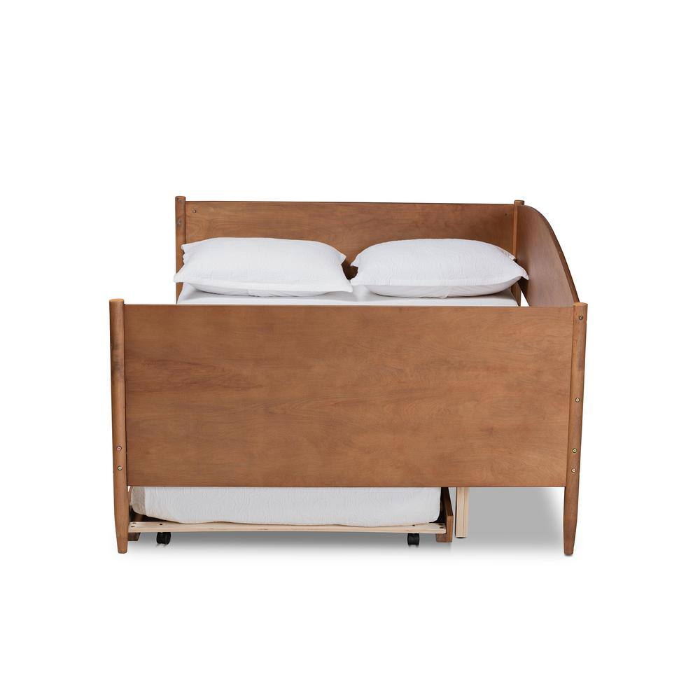 Walnut Wood Full Size Daybed with Trundle and Slats