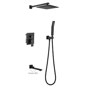 Single-Handle 1-Spray Tub and Shower Faucet with 2 GPM 10 in. 3 Functions Dual Shower Heads in Black (Valve Included)