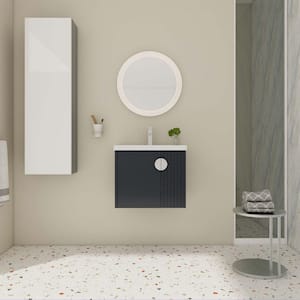 24 in. Black Wall-Mounted Plywood Bathroom Vanity with White Ceramic Sink and Soft-Close Cabinet Door