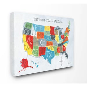 36 in. x 48 in. "Colorful World Map of USA Kids Nursery Painting" by Farida Zaman Canvas Wall Art