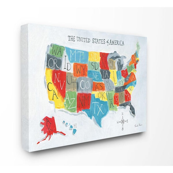 Stupell Industries 36 in. x 48 in. "Colorful World Map of USA Kids Nursery Painting" by Farida Zaman Canvas Wall Art