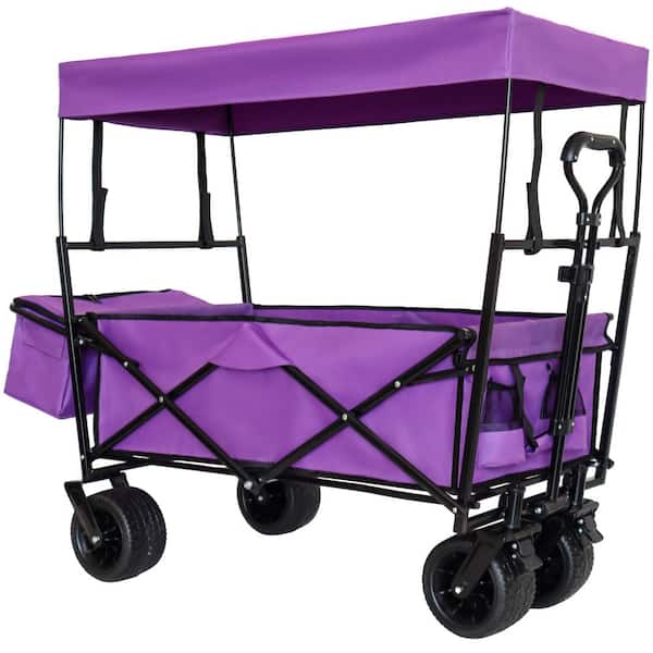 15 cu. ft. Steel Wagon Weelbarrow with Canopy & Handle, Cup Holders-Ideal for Camping, Garden, Sports & Shopping