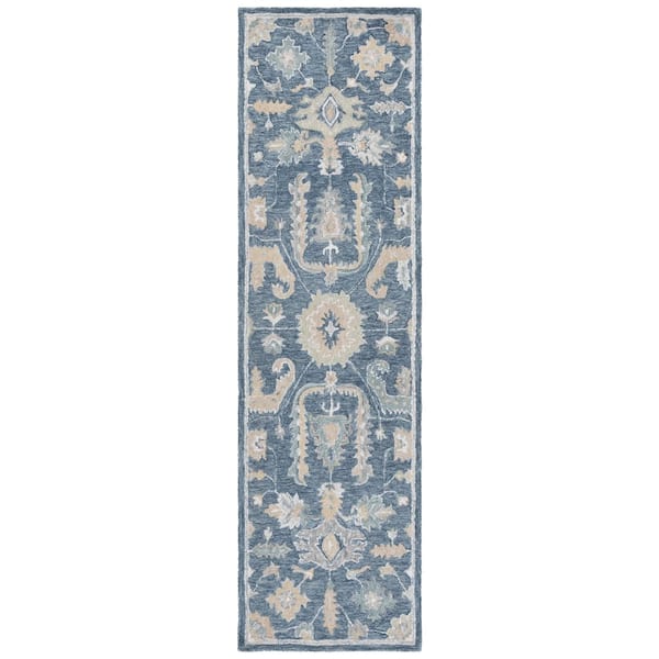 SAFAVIEH Metro 2 ft. x 8 ft. Blue/Gray Abstract Border Runner Rug ...