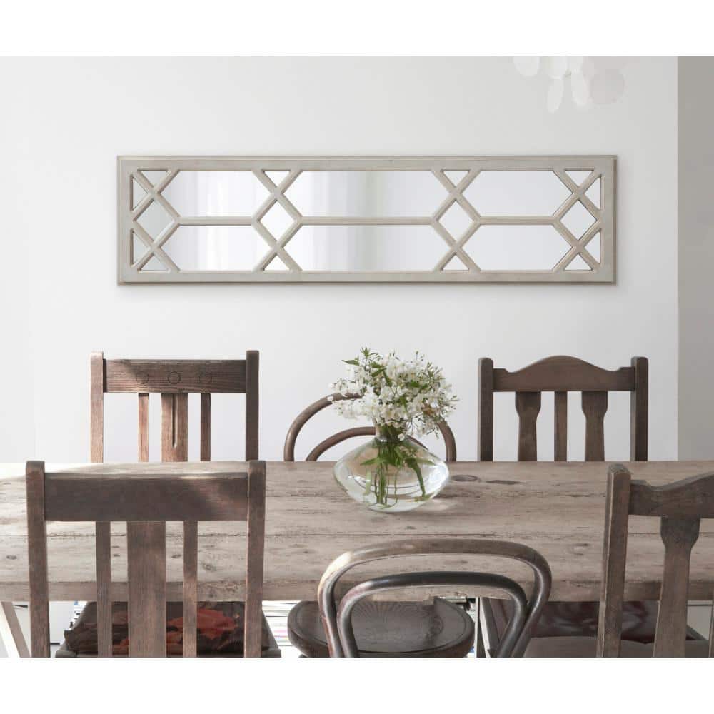 Gray Tall Rectangular Wood Windowpane Mirror