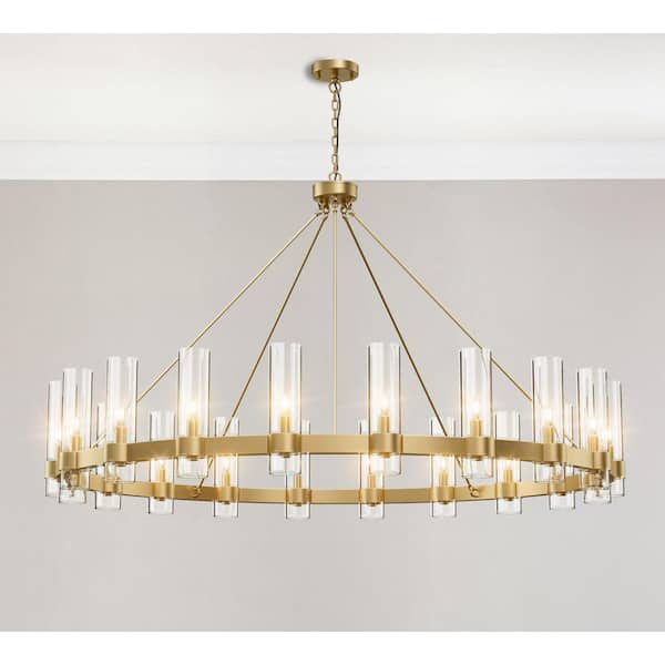 Modern Chandelier 60 in. 20-Light Gold Wagon Wheel Chandelier for Dinning Room, Kitchen Island, Foyer, Bedroom