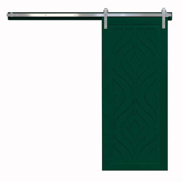VeryCustom 42 in. x 84 in. Zaftig Sway Emerald Wood Sliding Barn Door with Hardware Kit in Stainless Steel