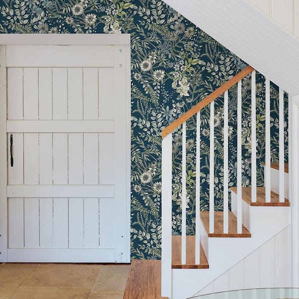 Full Bloom Navy Floral Paper Non-Pasted Wallpaper Roll (Covers 56.4 Sq. Ft.)