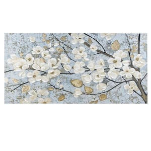 Anky 1-Piece Unframed Art Print 19 in. x 39 in. Gold Foil and Hand Embellished Floral Canvas Wall Art