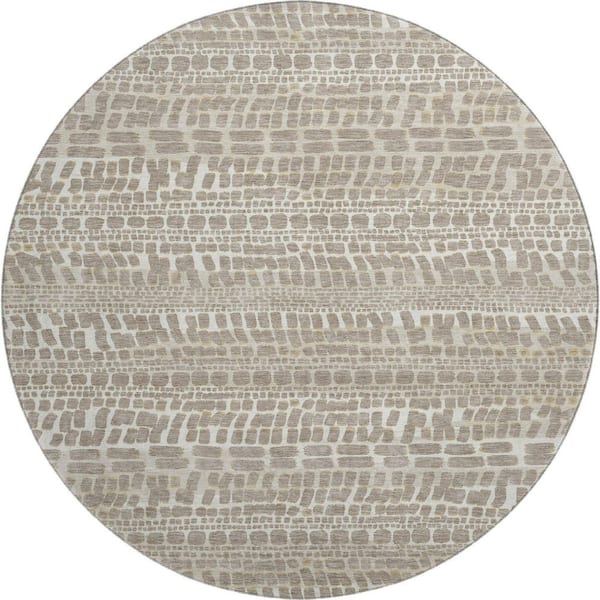 Mayfield Premium Machine Washable Abstract AMF2540 Khaki 8 ft. x 8 ft. Round Rug