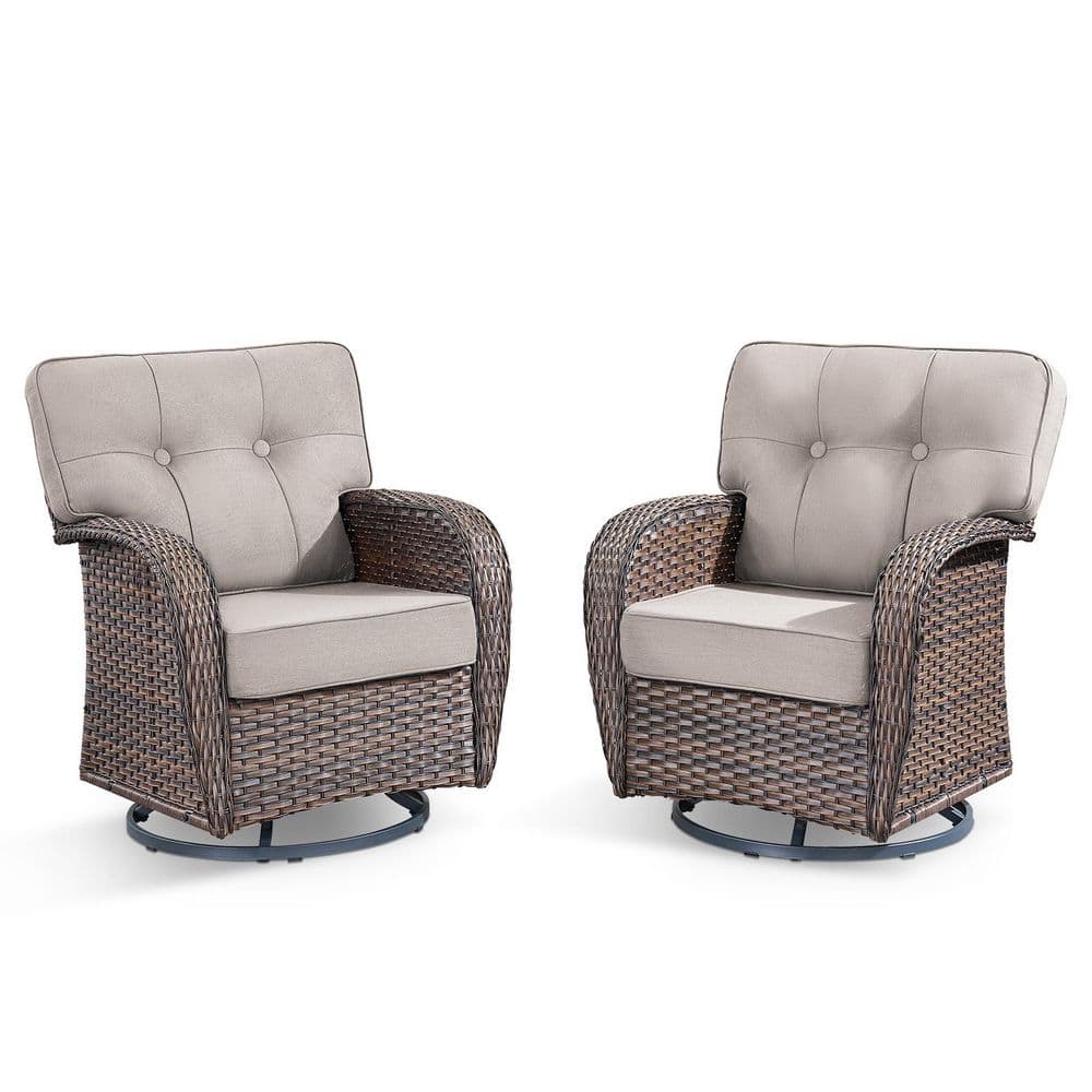 T-Frame Brown Wicker Outdoor Swivel Glider Chairs with Olefin Beige 5 in. Thick Cushions (2-Pack) price history on PriceWatchPro