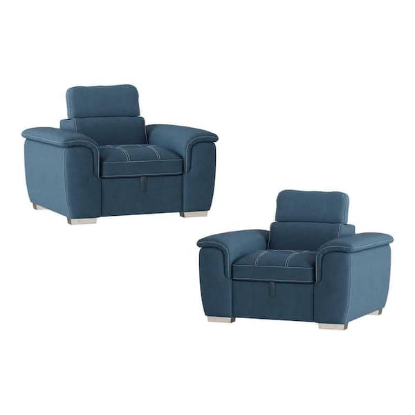 EVERGLADE HOME Warrick Blue Microfiber Accent Chair with Pull-Out Ottoman (Set of 2)