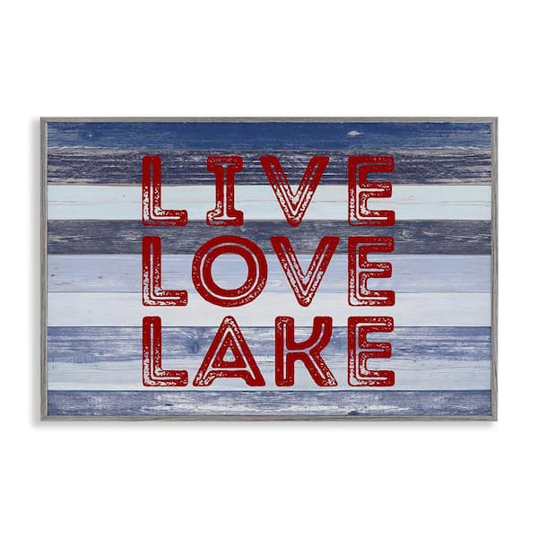 Stupell Industries Live Love Lake Striped by Sd Graphics Studio Gray Framed Coastal Giclee Art Print 16 in. x 24 in.