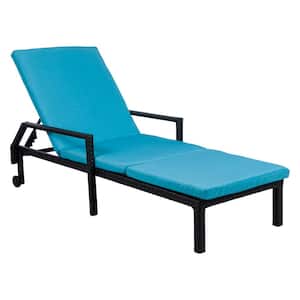 Tige Adjustable Patio Outdoor Chaise Lounge Chair Set with Polyester Blue Cushions Garden