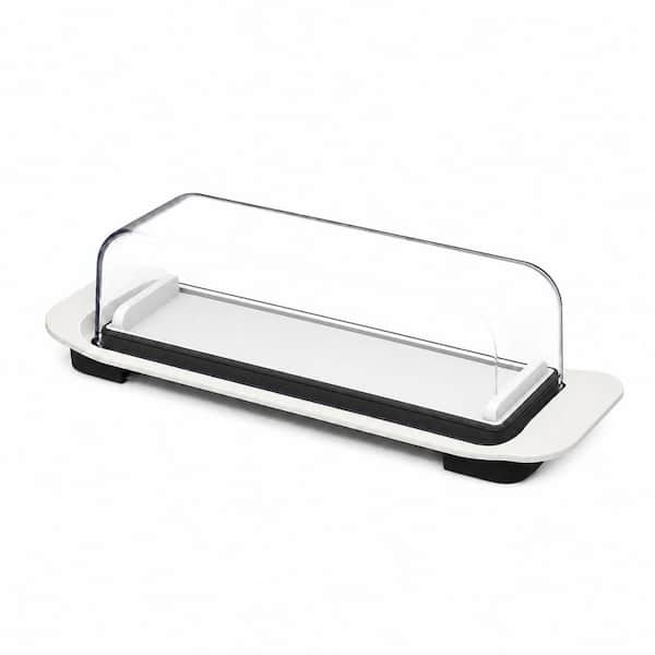 Airtight Plastic Butter Dish with Lid for Countertop, Sealing Ring, TBSP Marks and Non-Slip Bottom, White