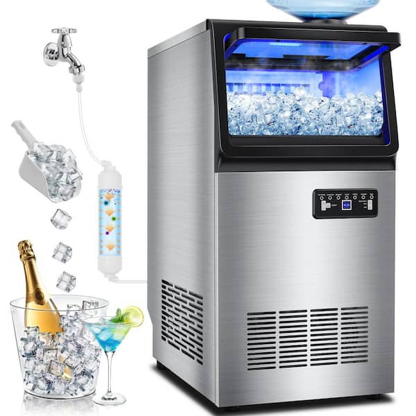 13.78 in. Stainless Steel 140 lb. /24 H Freestanding Commercial Ice Maker Full Size Ice Cubes with Dual Water Inlet