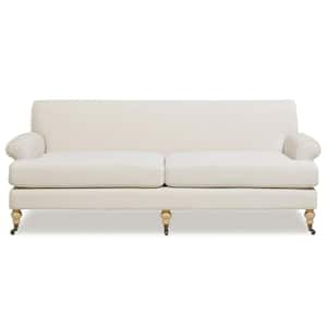 Alana 88 in. W French Beige Rolled Arm Performance Velvet Straight Style 2-Cushion Sofa