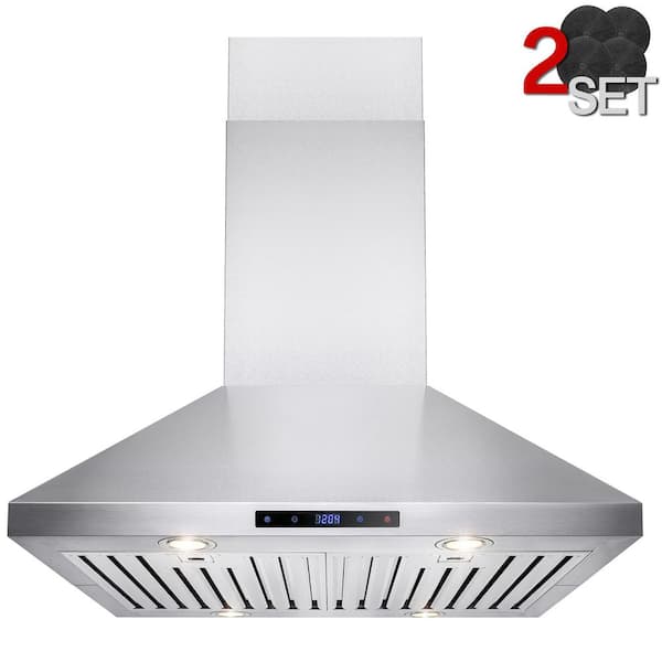 AKDY 30 in. 343 CFL Convertible Kitchen Island Mount Range Hood in Stainless Steel with Touch Control and 2 Set Carbon Filter