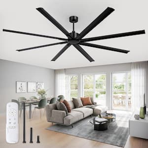 96 in. Indoor Matte Black Downrod and Angled Mount 6-Speeds Industrial Large Ceiling Fan with Remote Control DC Motor
