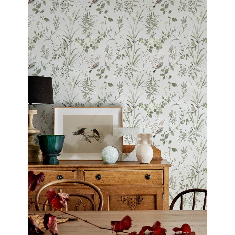 Chesapeake Green and Pink Floral Botanical Wallpaper