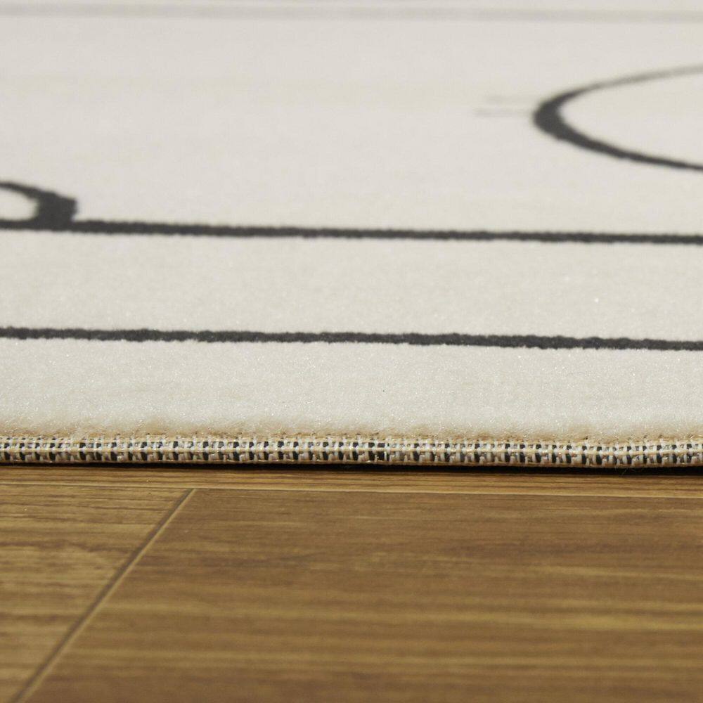 4' x 6' Black and Cream Synthetic Hockey Rink Kids' Rug