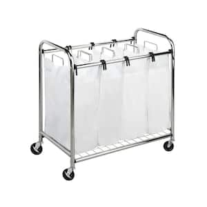 White/Chrome Steel and Poly-cotton 4-Compartment Laundry Sorter