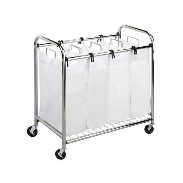 Honey-Can-Do White/Chrome Steel and Poly-cotton 4-Compartment Laundry Sorter