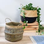 Natural and Black Folding Seagrass Belly Baskets (Set of 2)