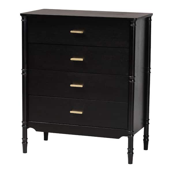 Baxton Studio Marisela Black 4-Drawer 32.7 in. Chest of Drawers