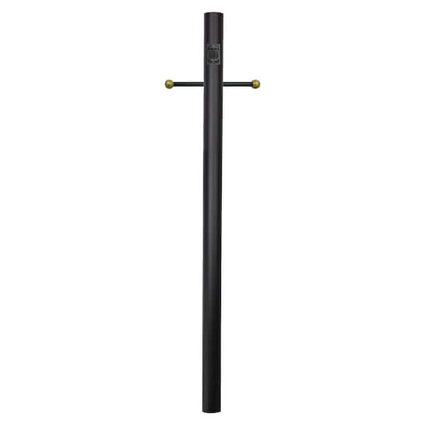 8 ft. Black Outdoor Direct Burial Lamp Post with Cross Arm and Grounded Convenience Outlet fits 3 in. Post Top Fixtures