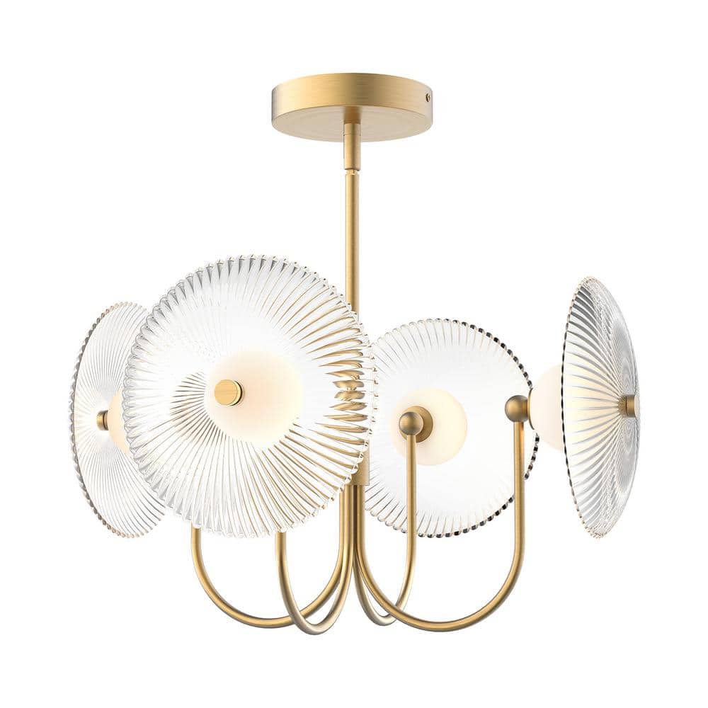 Hera 21 in. 1 Light 20-Watt Brushed Gold/Clear Ribbed Glass Integrated LED Pendant Light price history on PriceWatchPro