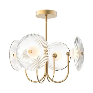 Hera 21 in. 1 Light 20-Watt Brushed Gold/Clear Ribbed Glass Integrated LED Pendant Light