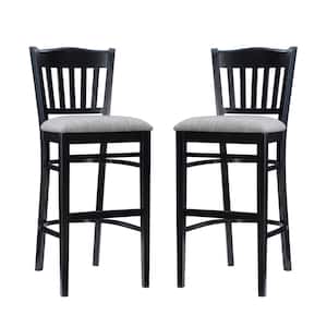 Staffey 30 in. Black High Back Wood Bar Stool with Polyester Fabric Seat Set of 2