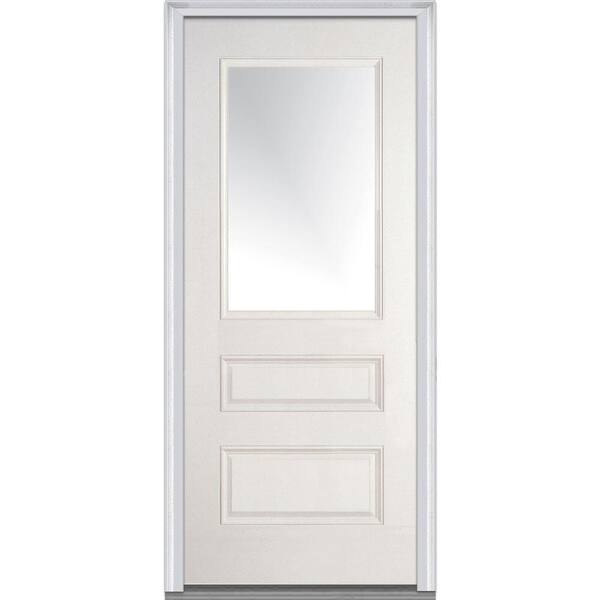 MMI Door 36 in. x 80 in. Clear Right-Hand 1/2 Lite Horizontal 2-Panel Classic Primed Fiberglass Smooth Prehung Front Door