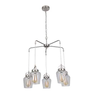 Trystan 5-Light Brushed Nickel Finish with Clear Glass Transitional Chandelier for Kitchen/Dining/Foyer No Bulb Included