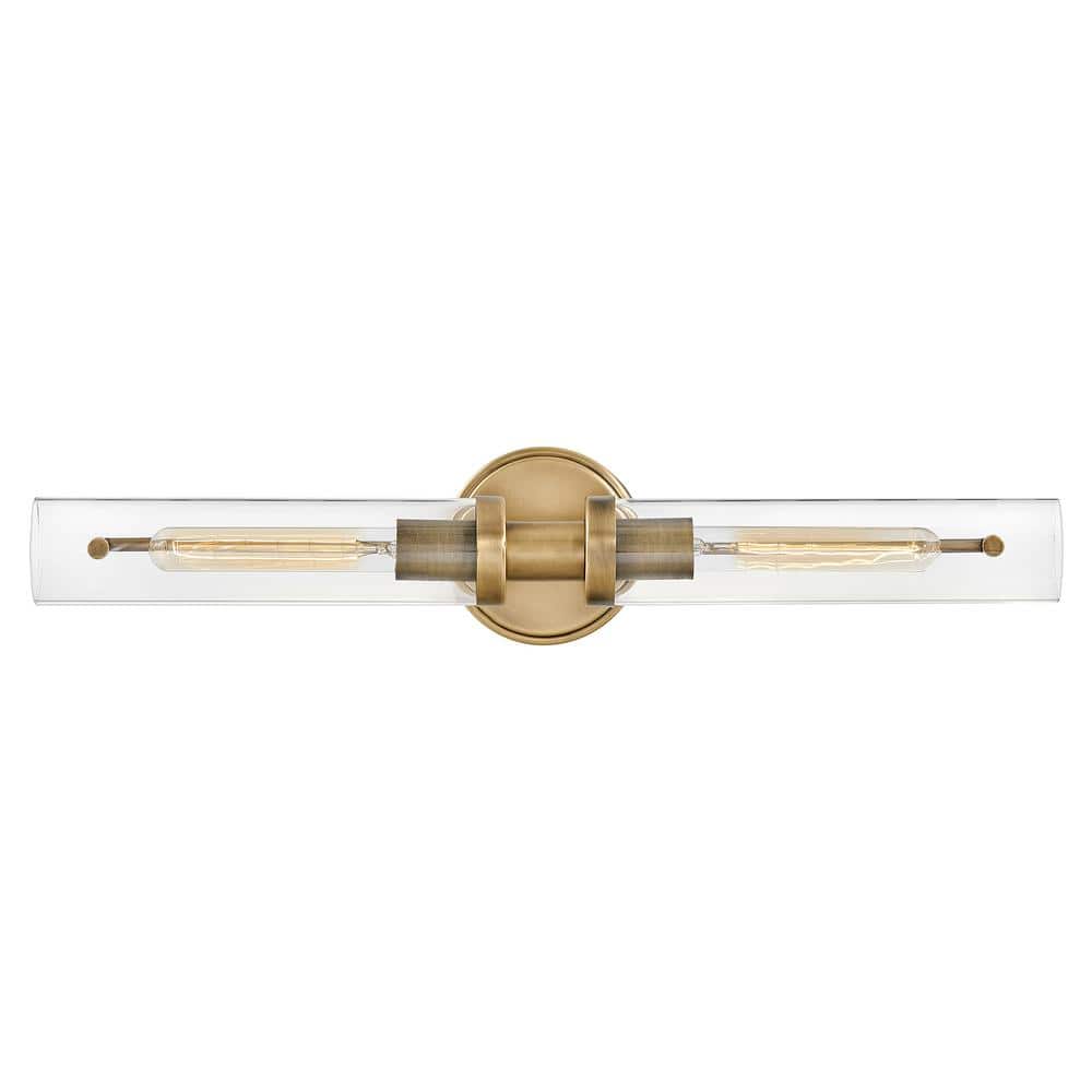 Vaughn Heritage Brass 2-Light Industrial Chic Bath Bar with Clear Glass