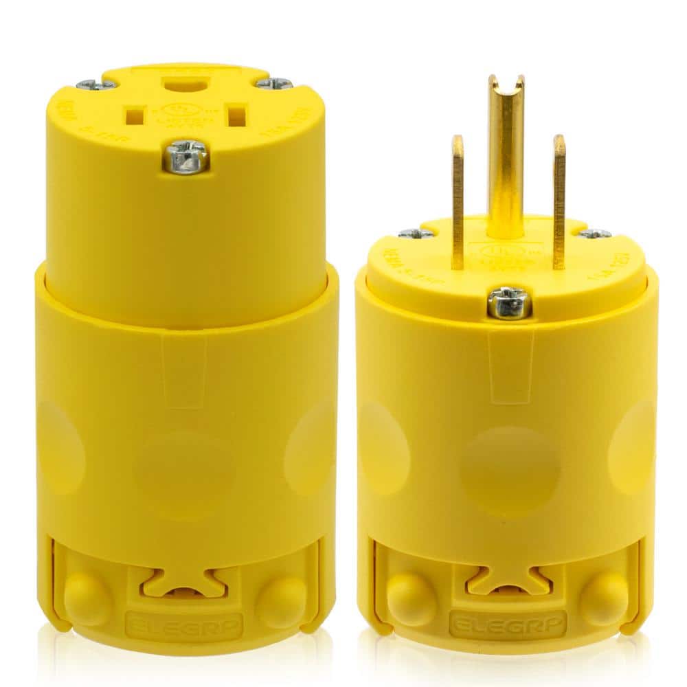Straight Blade Plug and Connector Set, 15 Amp 125 Volt NEMA 5-15P NEMA 5-15R 2 Pole 3 Wire Grounding, Yellow (1 Set) price history on PriceWatchPro