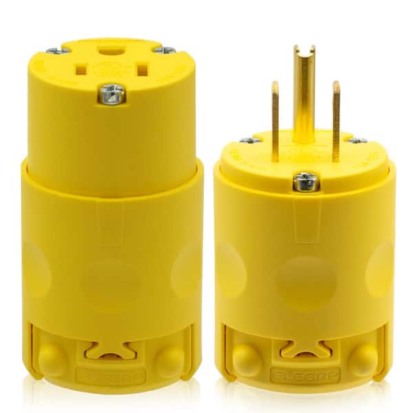 Straight Blade Plug and Connector Set, 15 Amp 125 Volt NEMA 5-15P NEMA 5-15R 2 Pole 3 Wire Grounding, Yellow (1 Set)