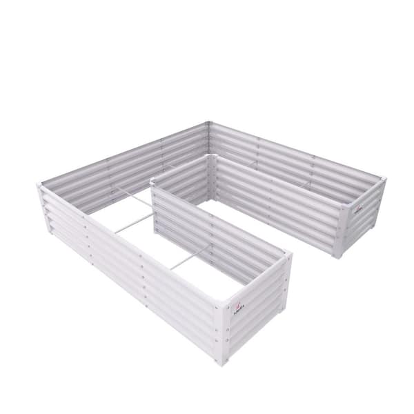 Sudzendf 6 ft.. L x 6 ft.. W x 1.5 ft.. H White U-Shaped Steel Outdoor Garden Bed, Planter Box, Anti-Rust and Easy-Setup