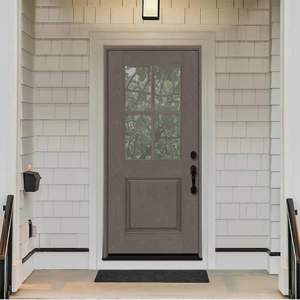 Regency 36 in. x 80 in. 1/2-4Lite Clear Glass LHIS Ashwood Stain Mahogany Fiberglass Prehung Front Door