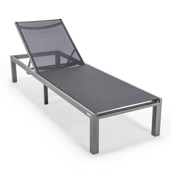Leisuremod Marlin Outdoor Patio Chaise Lounge Chair in Grey Aluminum Reclining Backrest Mesh Sling Fabric Seat in Black