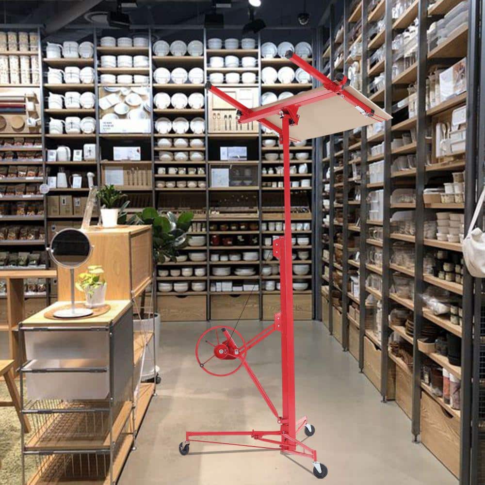 Red Heavy Duty Steel Drywall Panel Hoist with Rolling Casters