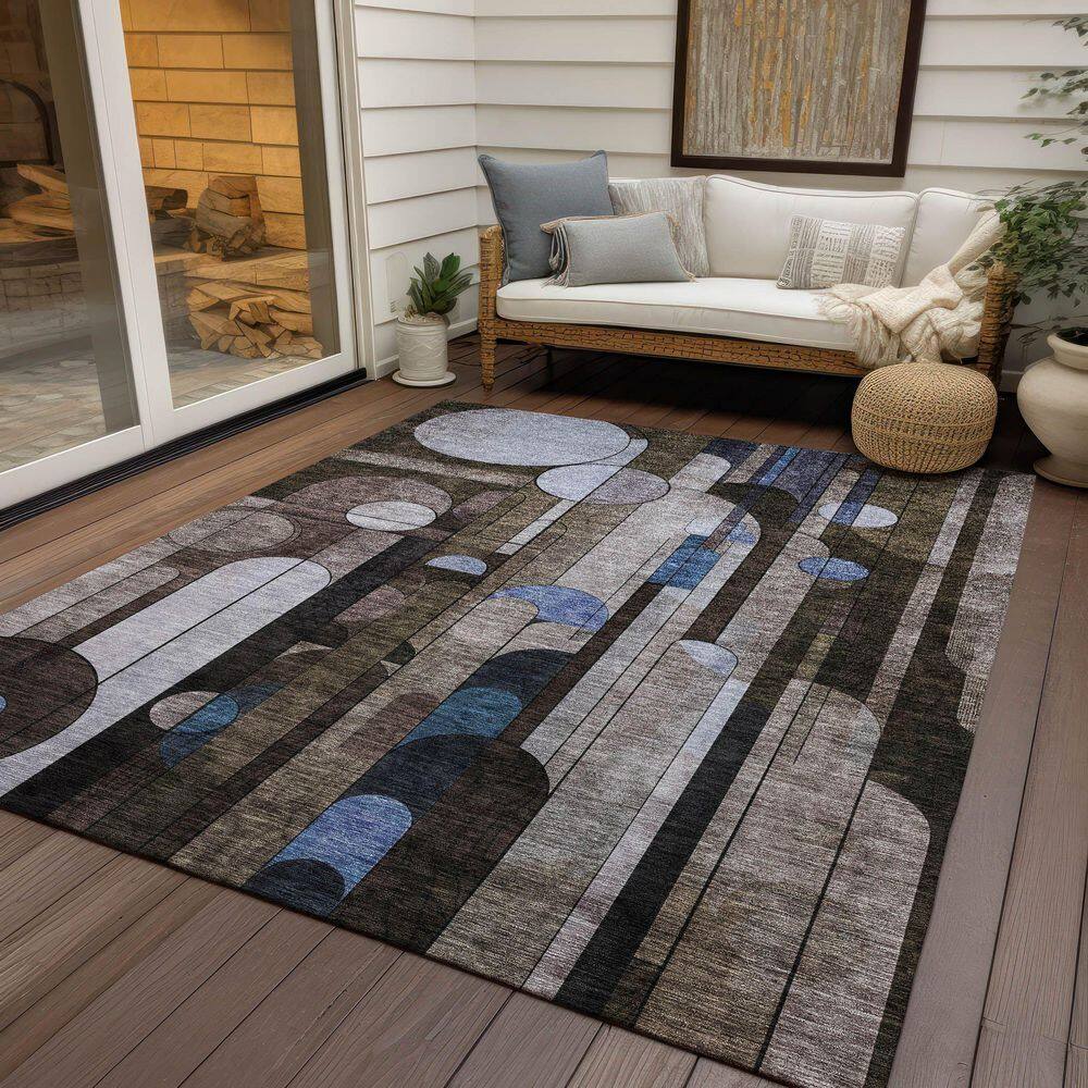 Brown Rectangular Machine Washable Synthetic Area Rug 3' x 5'