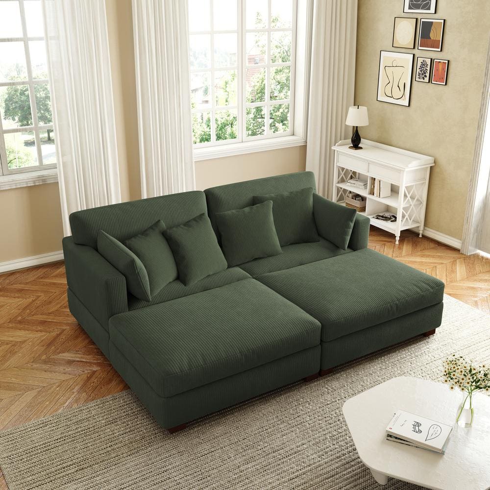 Uixe 88 in. W Modern Square Arm Corduroy Upholstered