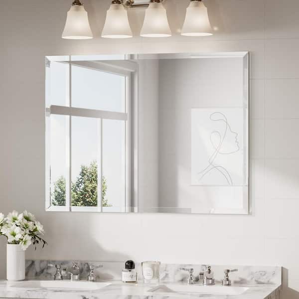 KeonJinn 40 in. W x 30 in. H Rectangular Beveled Frameless Wall Mount Bathroom Vanity Mirror Decorative Wall Accent Mirror