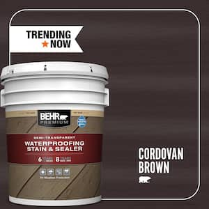 5 gal. #ST-104 Cordovan Brown Semi-Transparent Waterproofing Exterior Wood Stain and Sealer