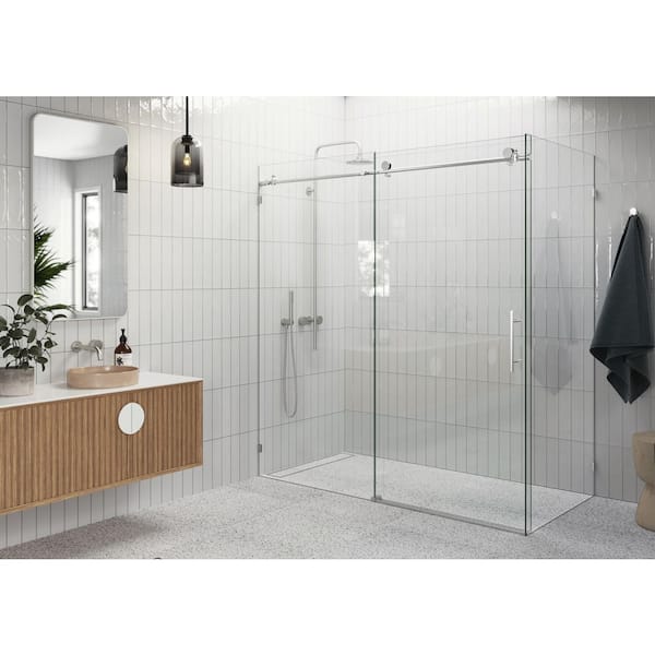 Nova 72 in. W x 78 in. H Rectangular Sliding Frameless Corner Shower Enclosure in Nickel with Clear Glass