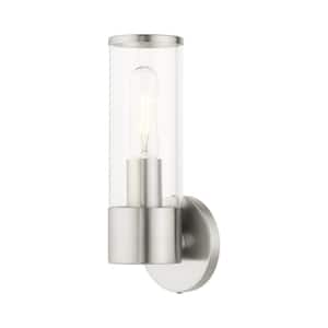 Prestwick 4.25 in. 1-Light Brushed Nickel ADA Wall Sconce with Clear Glass