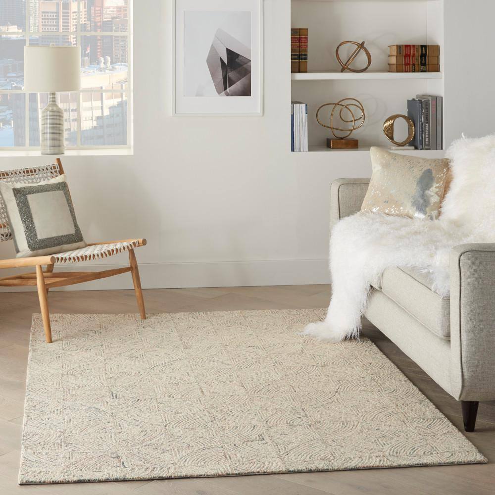 Ivory Multicolor Hand-Tufted Wool Area Rug 5' x 7'