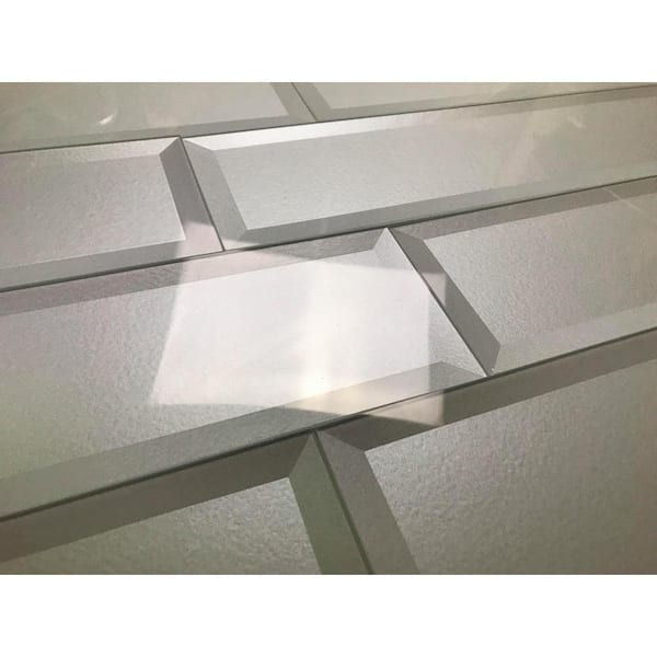 ABOLOS Secret Dimensions White Beveled Large Format Subway 4 in. x 16 in. Glossy Glass Wall Tile (4 sq. ft./Case)