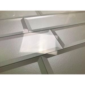 Secret Dimensions White Beveled Large Format Subway 4 in. x 16 in. Glossy Glass Wall Tile (4 sq. ft./Case)